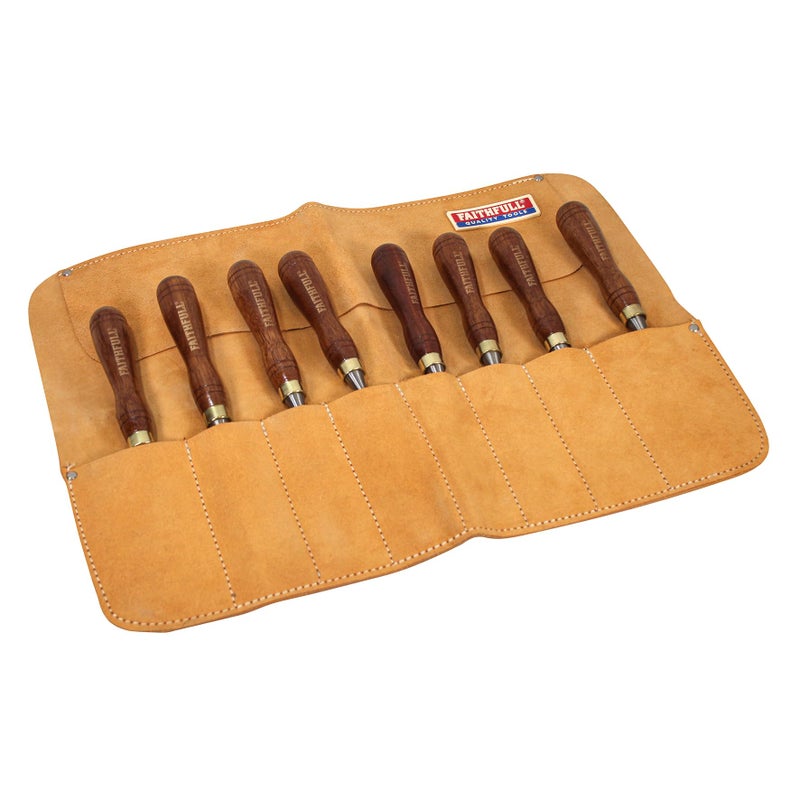 Faithfull Suede Leather Chisel Roll - 8 Pocket, Water Resistant & Compact Tool Organizer - Tan - Image 1